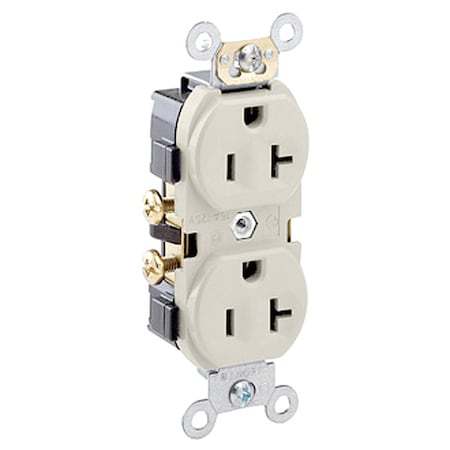 Straight Blade Receptacle, 5-20R, 20 A, 125V AC, 2 Pole, 3 Wire, Flush Mount, Self-Grounded MPN:CR20-T