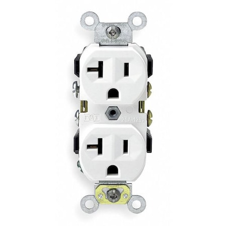 Straight Blade Receptacle, 5-20R, 20 A, 125V AC, 2 Pole, 3 Wire, Flush Mount, Single, White MPN:CR20-W