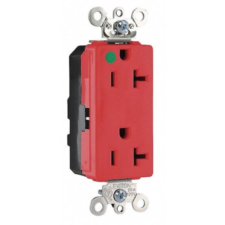 Straight Blade Receptacle, 5-20R, 20 A, 125V AC, 2 Pole, 3 Wire, Flush Mount, Single, Red MPN:M1636-ILR
