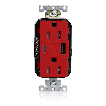 Lev-Lok TR Dup USB A-C 15A 125V Red MPN:M56AC-R