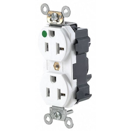 Straight Blade Receptacle, 5-20R, 20 A, 125V AC, 2 Pole, 3 Wire, Flush Mount, Single, White MPN:M8300-HW