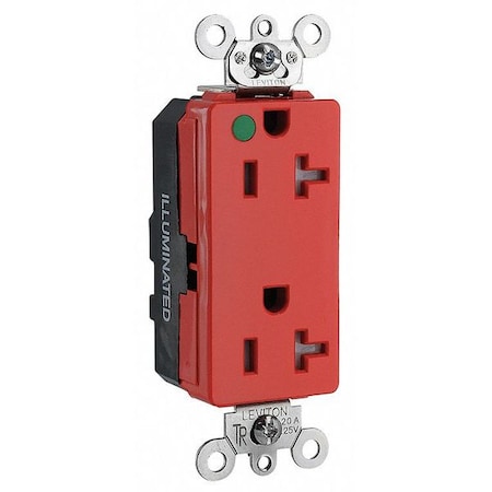 Straight Blade Receptacle, 5-20R, 20 A, 125V AC, 2 Pole, 3 Wire, Flush Mount, Single, Red MPN:M8300-ILR