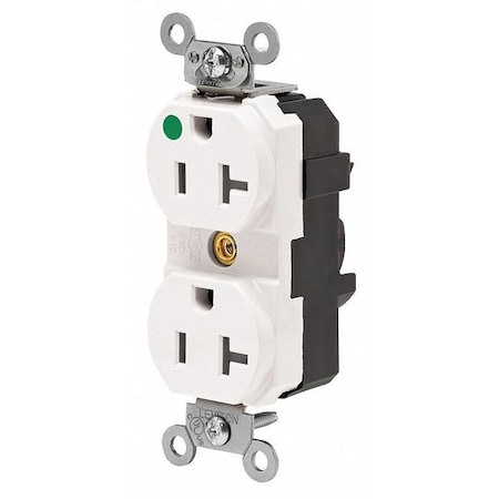 Straight Blade Receptacle, 5-20R, 20 A, 125V AC, 2 Pole, 3 Wire, Flush Mount, Single, White MPN:M8300-ILW