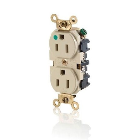 Duplex Straight Blade Receptacle, 5-15R, 15 A, 125V AC, 2 Pole, 3 Wire, Surface Mount, Grounded MPN:MRI82-I