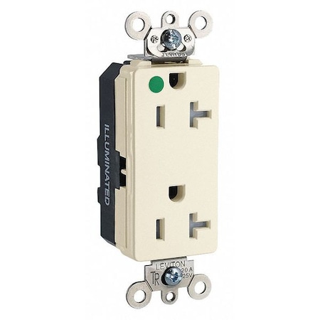 Straight Blade Receptacle, 5-20R, 20 A, 125V AC, 2 Pole, 3 Wire, Flush Mount, Single, Ivory MPN:MT163-ILI