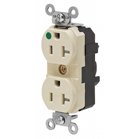 Straight Blade Receptacle, 5-20R, 20 A, 125V AC, 2 Pole, 3 Wire, Flush Mount, Single, Ivory MPN:MT830-ILI