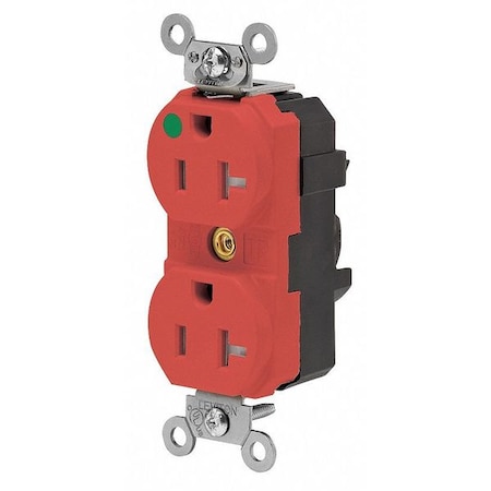 Straight Blade Receptacle, 5-20R, 20 A, 125V AC, 2 Pole, 3 Wire, Flush Mount, Single, Red MPN:MT830-ILR