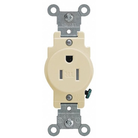 Straight Blade Receptacle, 5-15R, 15 A, 125V AC, 2 Pole, 3 Wire, Flush Mount, Grounded MPN:T5015-I