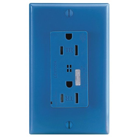 Straight Blade Receptacle, 5-15R, 15 A, 125V AC, 2 Pole, 3 Wire, Flush Mount, Single, Blue MPN:T5280-B