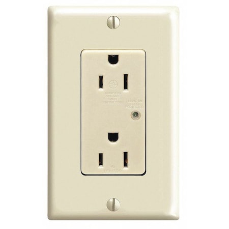 Straight Blade Receptacle, 5-15R, 15 A, 125V AC, 2 Pole, 3 Wire, Flush Mount, Single, Ivory MPN:T5280-I