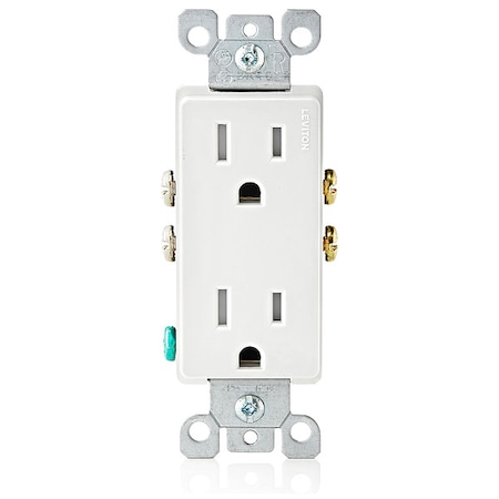 Straight Blade Receptacle, 5-15R, 15 A, 125V AC, 2 Pole, 3 Wire, Flush Mount, Grounded MPN:T5325-W