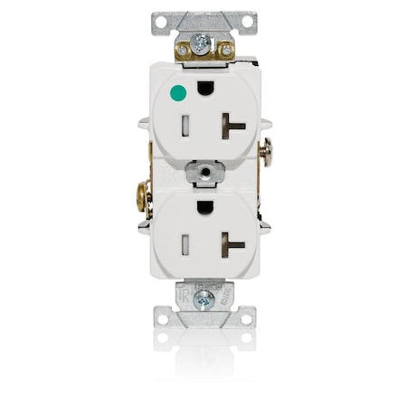 Duplex Straight Blade Receptacle, 5-20R, 20 A, 125V AC, 2 Pole, 3 Wire, Flush Mount, Grounded MPN:T8300-W