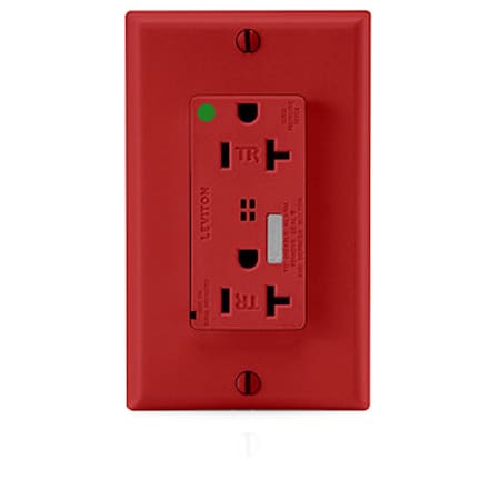 Straight Blade Receptacle, 5-20R, 20 A, 125V AC, 2 Pole, 3 Wire, Flush Mount, Single, Red MPN:T8380-R