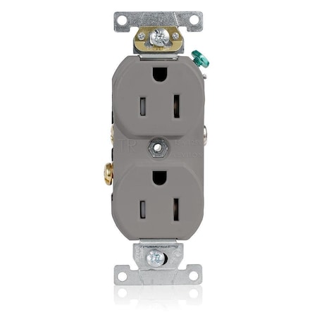 Straight Blade Receptacle, 5-15R, 15 A, 125V AC, Flush Mount, Self-Grounded MPN:TBR15-GY