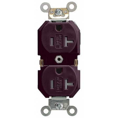 Straight Blade Receptacle, 5-20R, 20 A, 125V AC, 2 Pole, 3 Wire, Flush Mount, Single, Brown MPN:TBR20