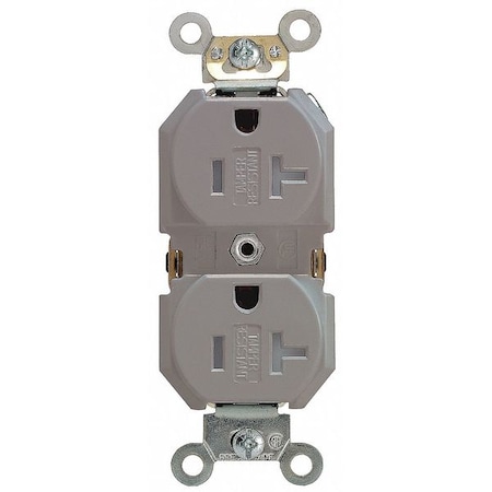 Straight Blade Receptacle, 5-20R, 20 A, 125V AC, 2 Pole, 3 Wire, Flush Mount, Single, Gray MPN:TBR20-GY