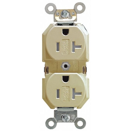 Straight Blade Receptacle, 5-20R, 20 A, 125V AC, 2 Pole, 3 Wire, Flush Mount, Single, Ivory MPN:TBR20-I