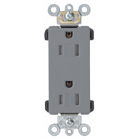 Straight Blade Receptacle, 5-15R, 15 A, 125V AC, 2 Pole, 3 Wire, Flush Mount, Self-Grounded MPN:TDR15-GY