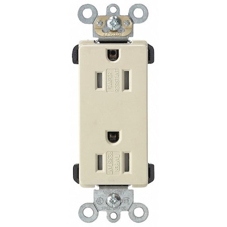 Straight Blade Receptacle, 5-15R, 15 A, 125V AC, 2 Pole, 3 Wire, Flush Mount, Single, Ivory MPN:TDR15-I