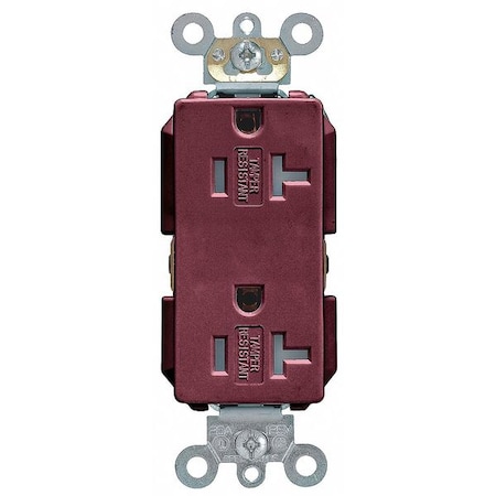 Straight Blade Receptacle, 5-20R, 20 A, 125V AC, 2 Pole, 3 Wire, Flush Mount, Single, Brown MPN:TDR20