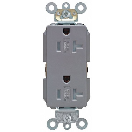 Straight Blade Receptacle, 5-20R, 20 A, 125V AC, 2 Pole, 3 Wire, Flush Mount, Single, Gray MPN:TDR20-GY