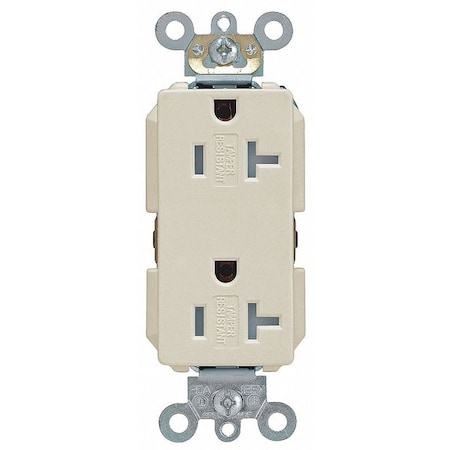 Straight Blade Receptacle, 5-20R, 20 A, 125V AC, 2 Pole, 3 Wire, Flush Mount, Single, Ivory MPN:TDR20-I