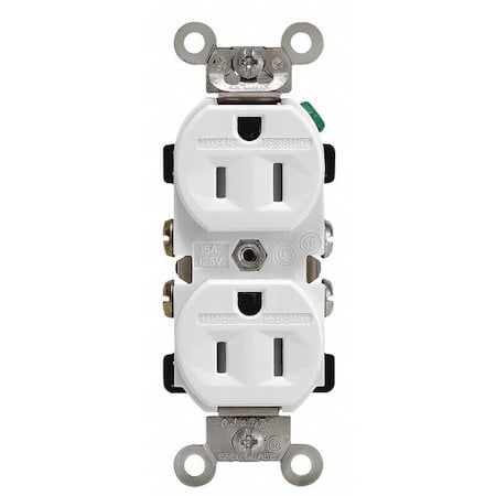 Straight Blade Receptacle, 5-15R, 15 A, 125V AC, 2 Pole, 3 Wire, Flush Mount, Single, Black MPN:TWR15-W