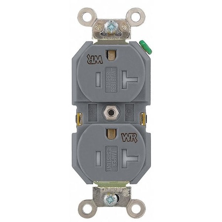 Straight Blade Receptacle, 5-20R, 20 A, 125V AC, 2 Pole, 3 Wire, Flush Mount, Single, Gray MPN:TWR20-GY