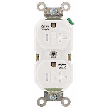 Straight Blade Receptacle, 5-20R, 20 A, 125V AC, 2 Pole, 3 Wire, Flush Mount, Single, White MPN:TWR20-W