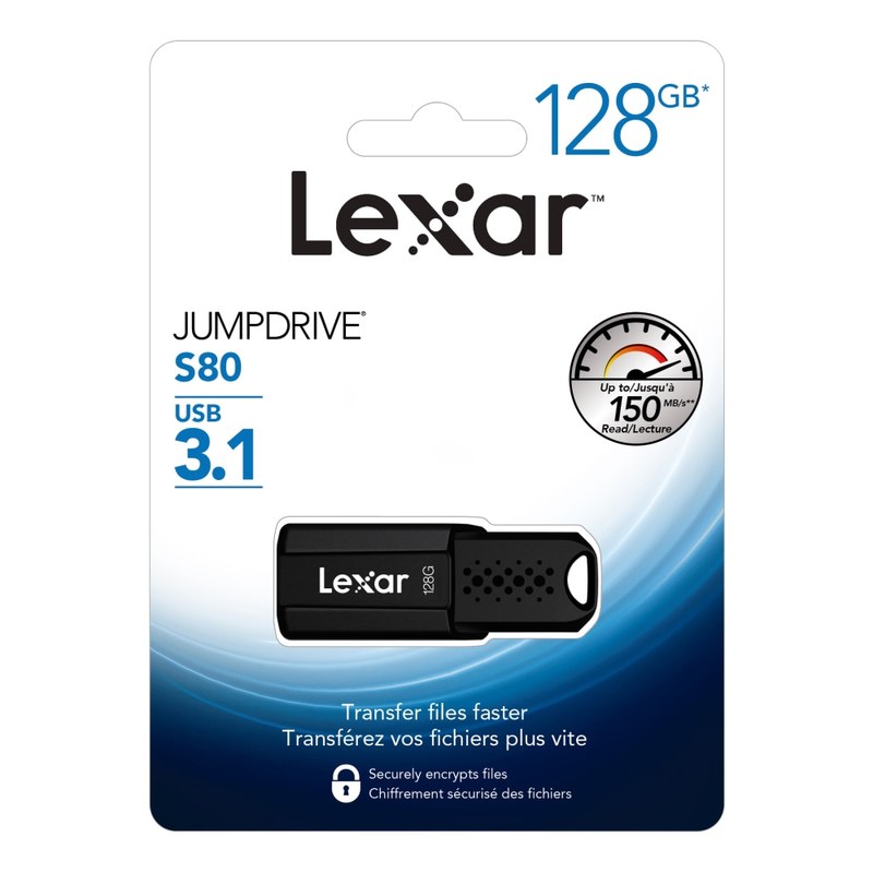 Lexar JumpDrive S80 USB 3.1 Flash Drive, 128GB, Black, LJDS80-128BNBNU (Min Order Qty 5) MPN:LJDS80-128BNBNU