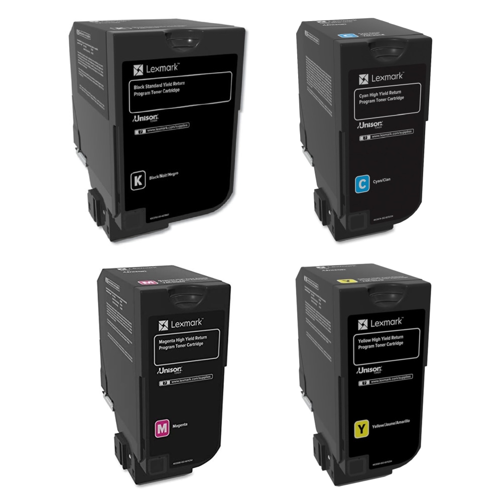 Lexmark CS725 Black; Cyan; Magenta; Yellow High Yield Return Program Toner Cartridges, Pack Of 4, 74C1HC0/74C1HM0/74C1HY0/74C1HK0 MPN:74C1HSET-OD