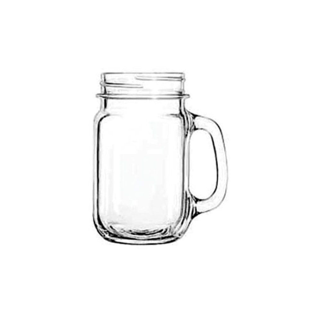 Libbey Glassware Plain Drinking Jars With Handles, 16.5 Oz, Clear, Pack Of 12 Jars MPN:369649