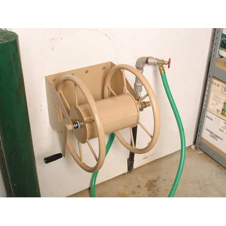 Wall Mount Garden Hose Reel For 200 ft L x 5/8 in I.D Hose, Steel, Tan, 19 in L x 8 in W x 20 in H MPN:2LRK9