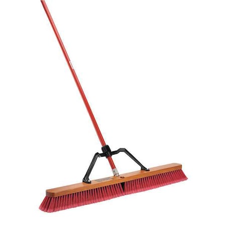 Push Broom, 36 in Sweep Face, 60 in handle, Black, Red MPN:1101003