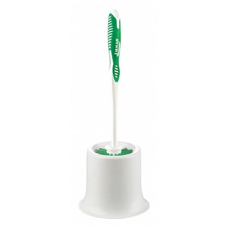 Toilet Brush with Caddy, 5 1/2 in Brush Length, Polypropylene Handle, Green/White MPN:34