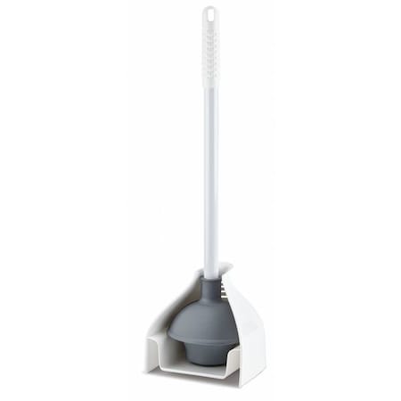 Toilet Plunger and Caddy Set, Rubber Plunger, 5 in Cup Dia, 18 in L Steel Handle L MPN:598