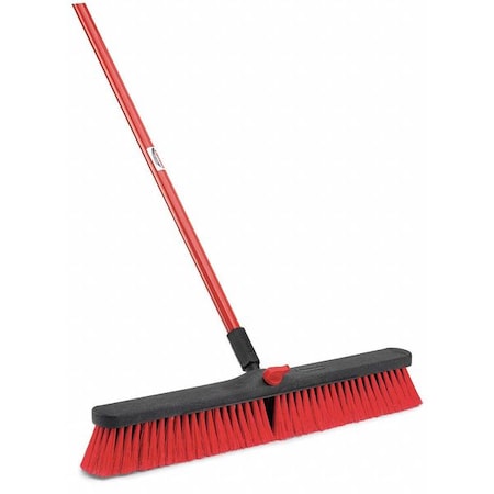 Push Broom, Locking Nut, 60 in L, 24 in Sweep Face, 3 in Red Bristles, Red Handle MPN:805