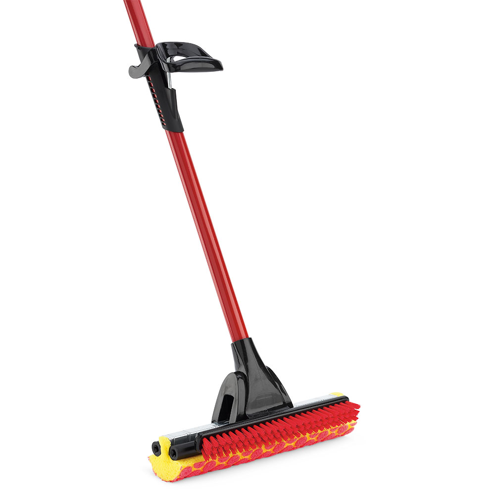 Libman Commercial Big Roller Mop With Scrub Brush, 12in, Red MPN:955