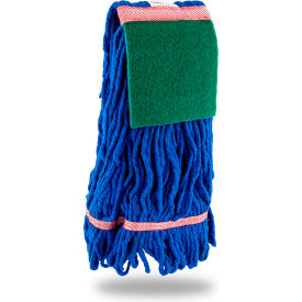 Libman Commercial Large Blended Looped-End Wet Mop Head w/ Scrub Pad Brick Blue 1829 - Pkg Qty 12