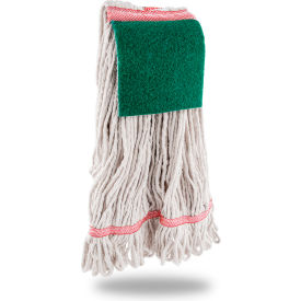 Libman Commercial Large Cotton Looped-End Wet Mop Head w/ Scrub Pad Brick White 1830 - Pkg Qty 12