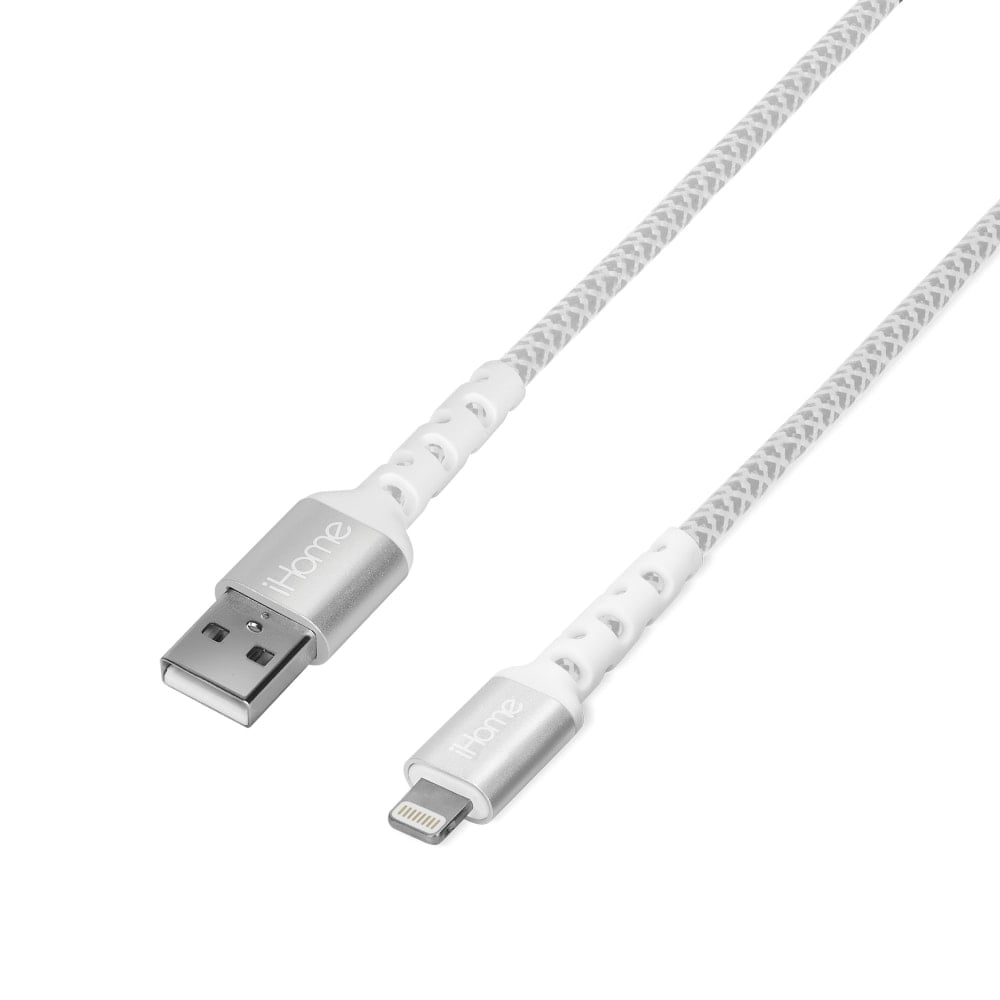 iHome Nylon Braided Lightning-To-USB-A Cable, 6ft, White (Min Order Qty 5) MPN:IHCT1038W-OD