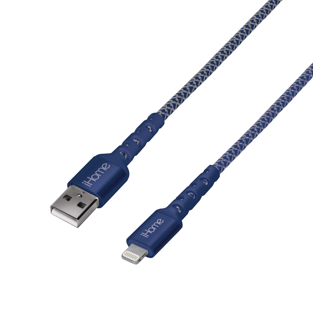 iHome Nylon Braided Lightning To USB-A Cable, 10ft, Black (Min Order Qty 4) MPN:IHCT1040N-OD