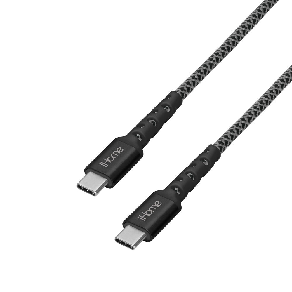 iHome Nylon Braided USB-C To USB-C Cable, 6ft, Black (Min Order Qty 6) MPN:IHCT3310B-OD