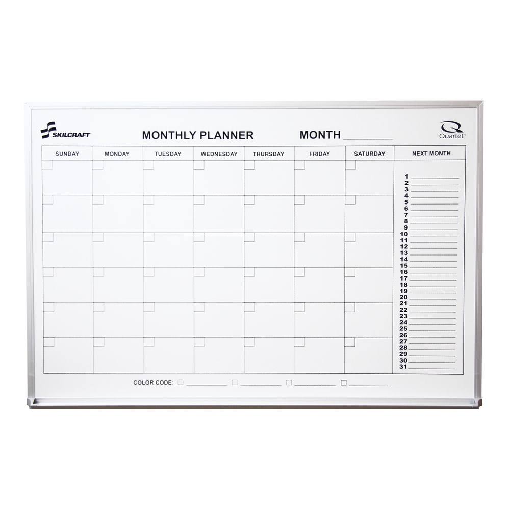 SKILCRAFT Monthly Planner Wall Board, 24in x 36in (AbilityOne 7520-01-484-5263) MPN:7520-01-484-5263