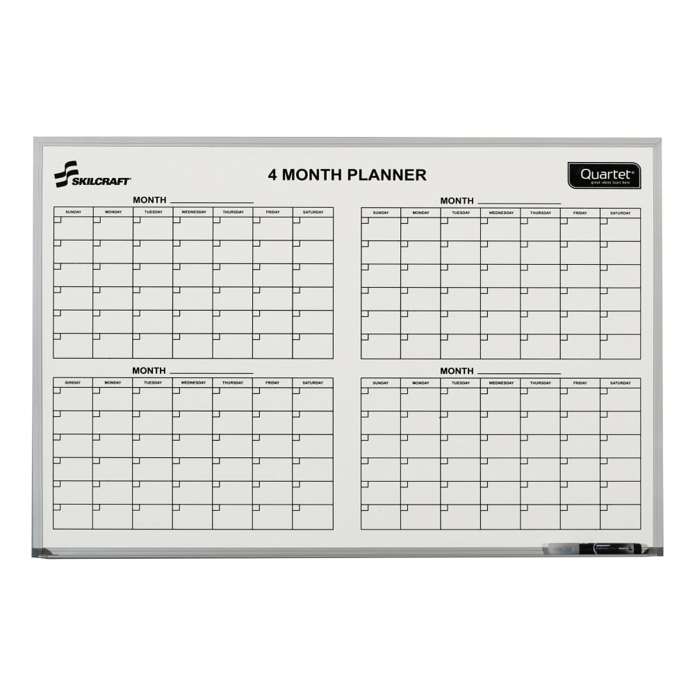 SKILCRAFT Dry-Erase 4 Month Planner Whiteboard, 24in x 36in, Aluminum Frame With Silver Finish (AbilityOne 7110 01 555 0295) MPN:7110-01-555-0295