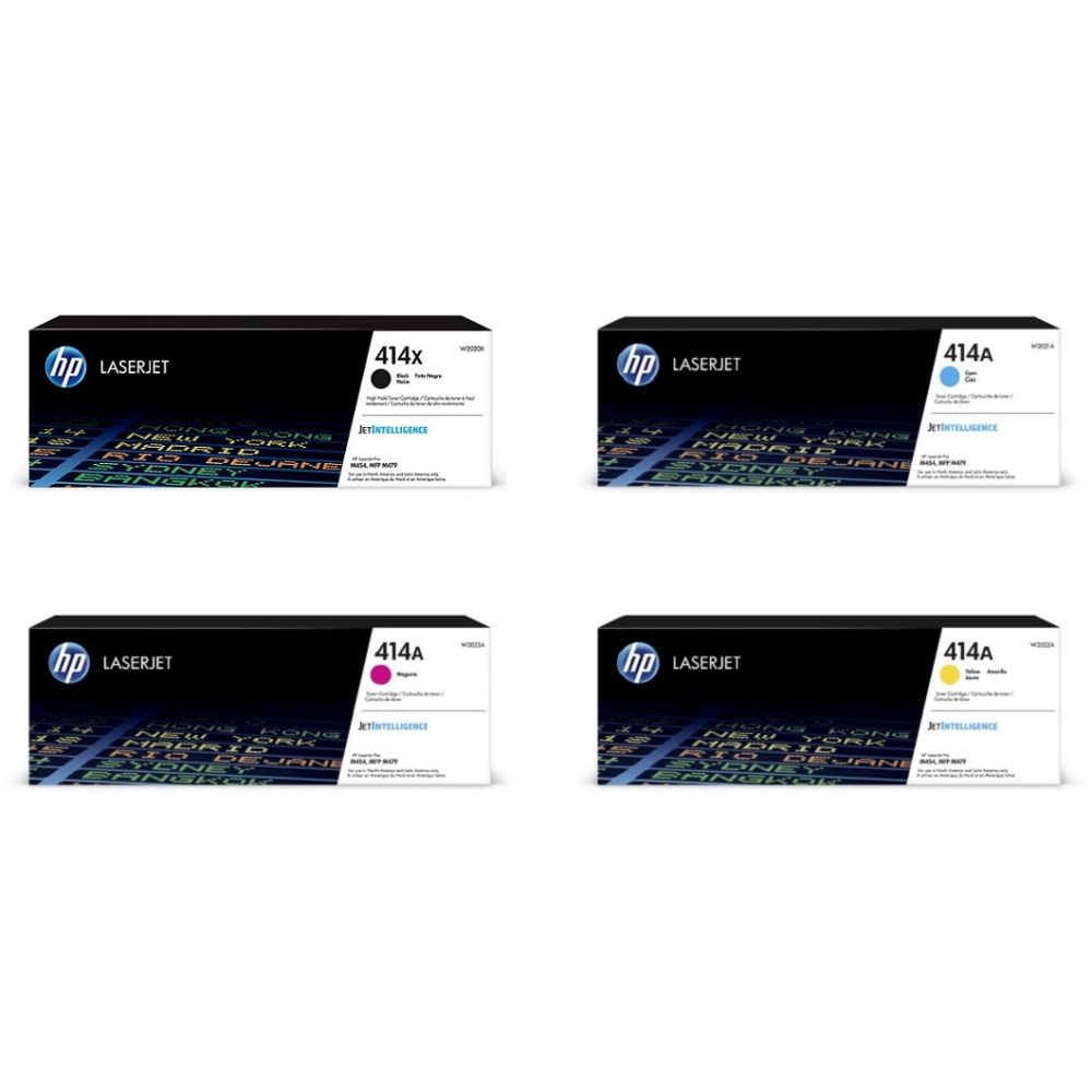 HP 414X Black And 414A Cyan/Magenta/Yellow High Yield/Standard Yield Toner Cartridges, Pack Of 4 Cartridges, HP414XKACMY-OD MPN:HP414XKACMY-OD