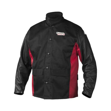 Welding Jacket, Leather, 9 oz, 30 in Length, Button, Velcro Closure, 2 Pockets, Black, M MPN:K2987-M