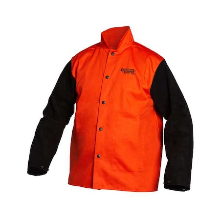 Welding Jacket, Leather, 9 oz, 30 in Length, Button Closure, 1 Pockets, Black/Orange, M MPN:K4690-M