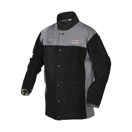 Welding Jacket, Cotton, Fabric, 9 oz, 30 in Length, Button, Velcro Closure, 1 Pockets, Black/Gray MPN:K4933-4XL