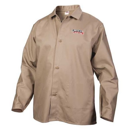 Welding Jacket, Cotton, 9 oz, 33 in Length, Snaps Closure, 0 Pockets, Khaki, 2XL MPN:KH840XXL